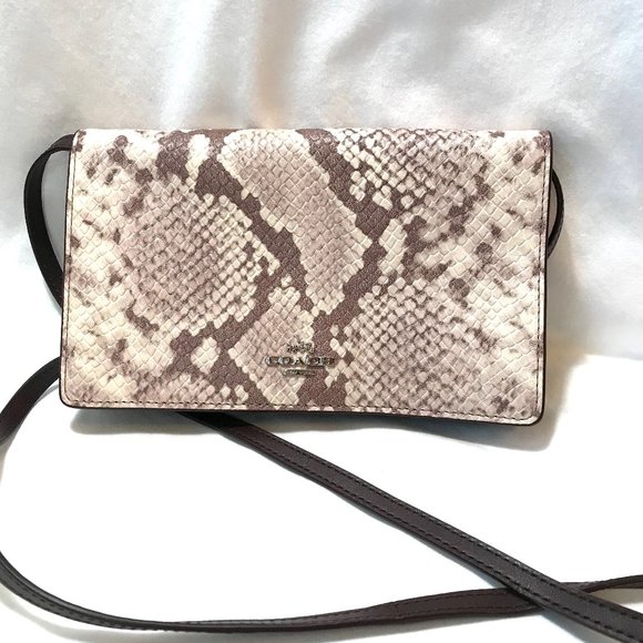 Coach Foldover Clutch Leather Crossbody Python - Picture 1 of 7